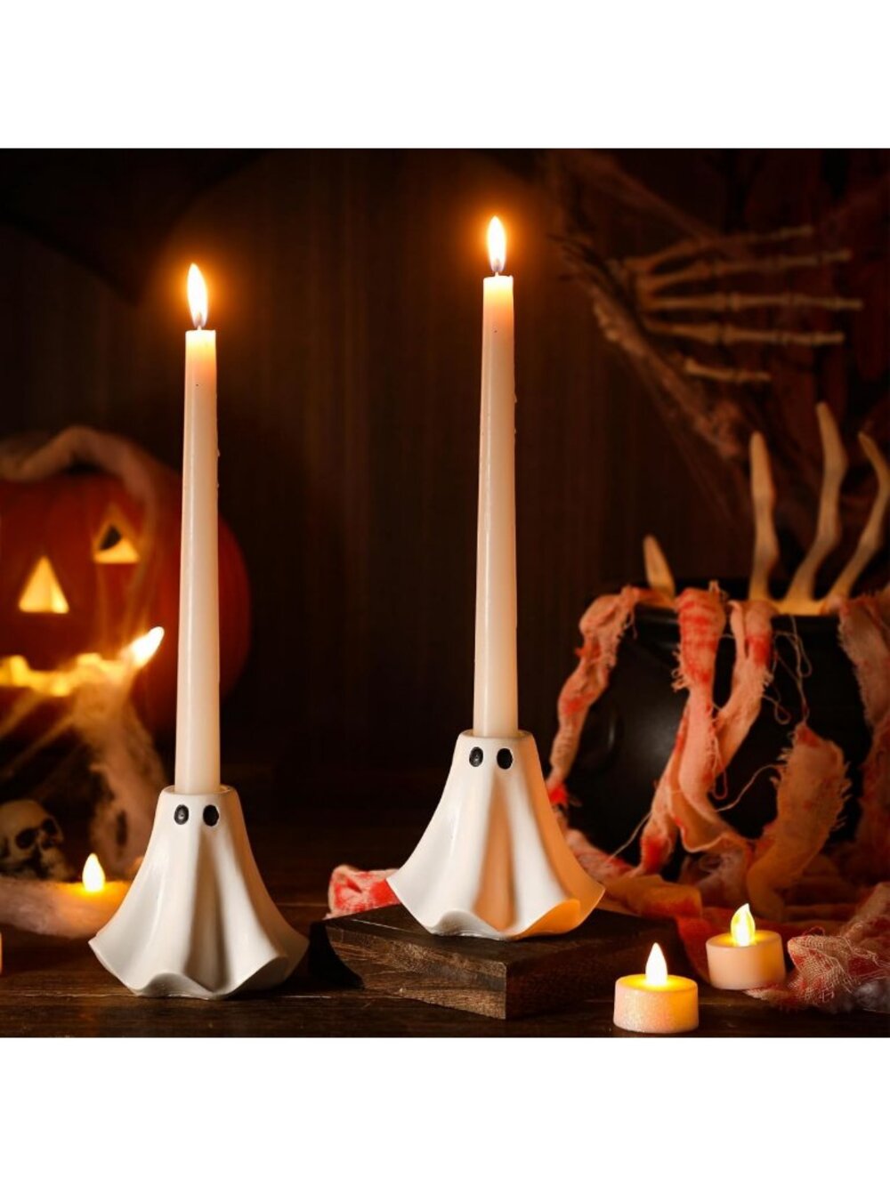 Cute Halloween Ghost Candlestick Holders - 2 Pcs Ceramic Taper Candle Holders